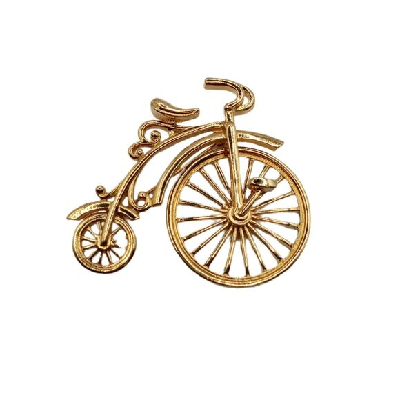 Vintage Bicycle Brooch Gold Tone Spinning Wheel Vintage 🚲 - Picture 9 of 11